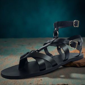 Sandale Romane Gladiator Barbatesti Grimm Negre Sandale Romane Gladiator Barbatesti Grimm Negre